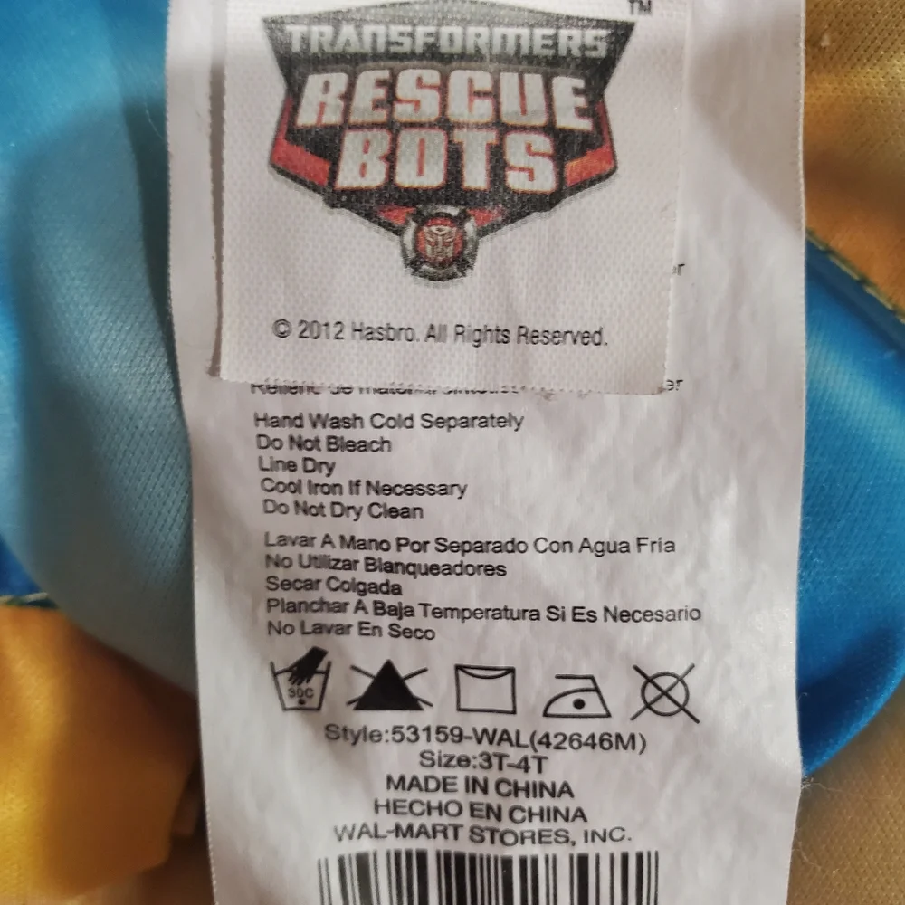 Hasbro Transformers Bumblebee Rescue Bot Halloween Costume Pretend Play 3T-4T